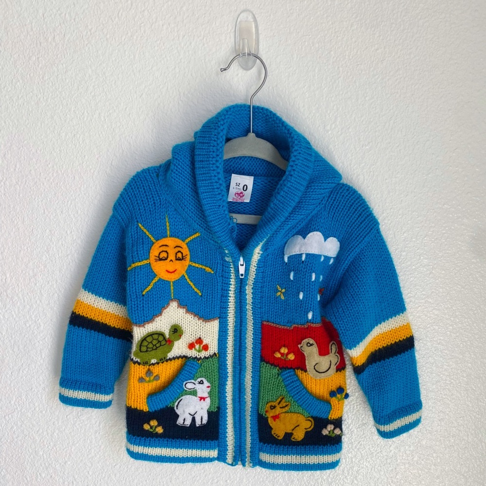 THIRD WORlD TIENDA handmade in Ecuador 6M - 15M knitted sweater jacket w/ hood
